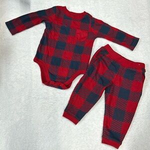 🔅Boys 12 months Matching onesie & pants red-blue plaid